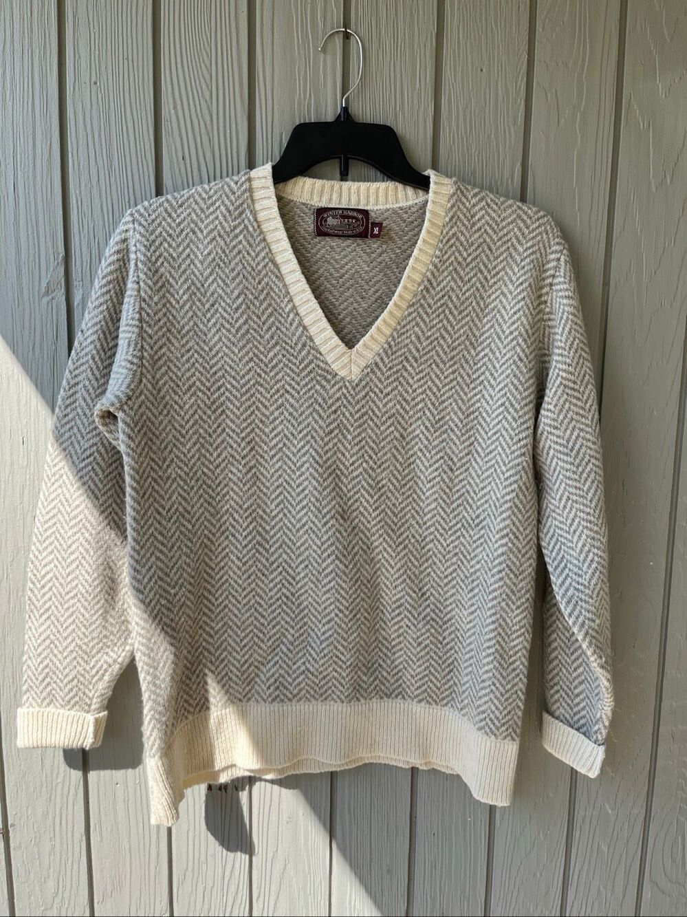 VTG Shetland Wool Herringbone Sweater XL V Neck Old Money Grandpa Preppy USA